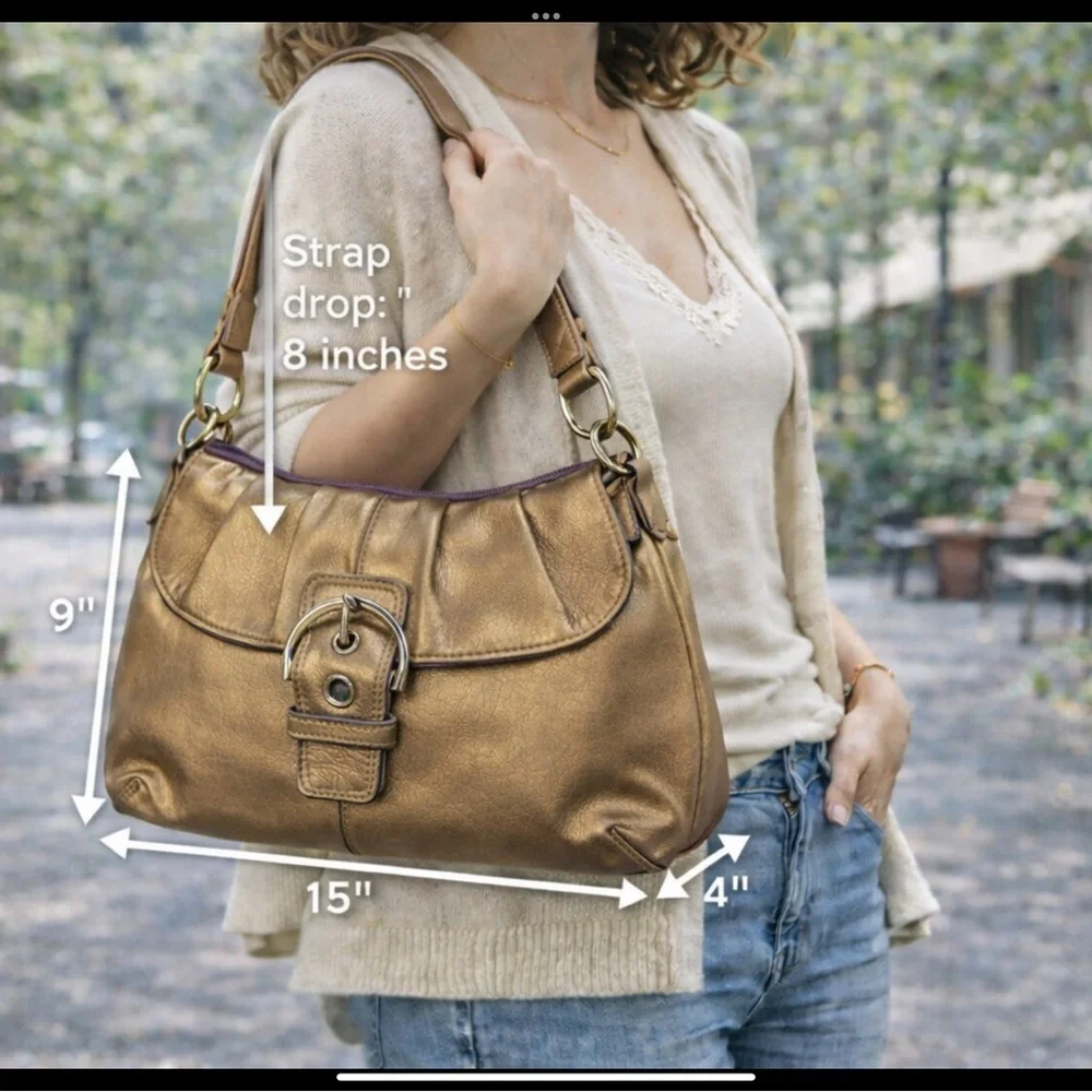Coach Metallic Leather Hobo Shoulder Bag | Gold Bronz - Picture 1 of 16